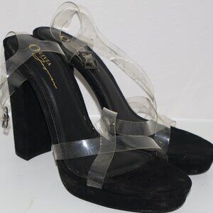Fashion Nova Clear Strap Black Platform Block Heel Sandals Size 10 (Narrow Fit)